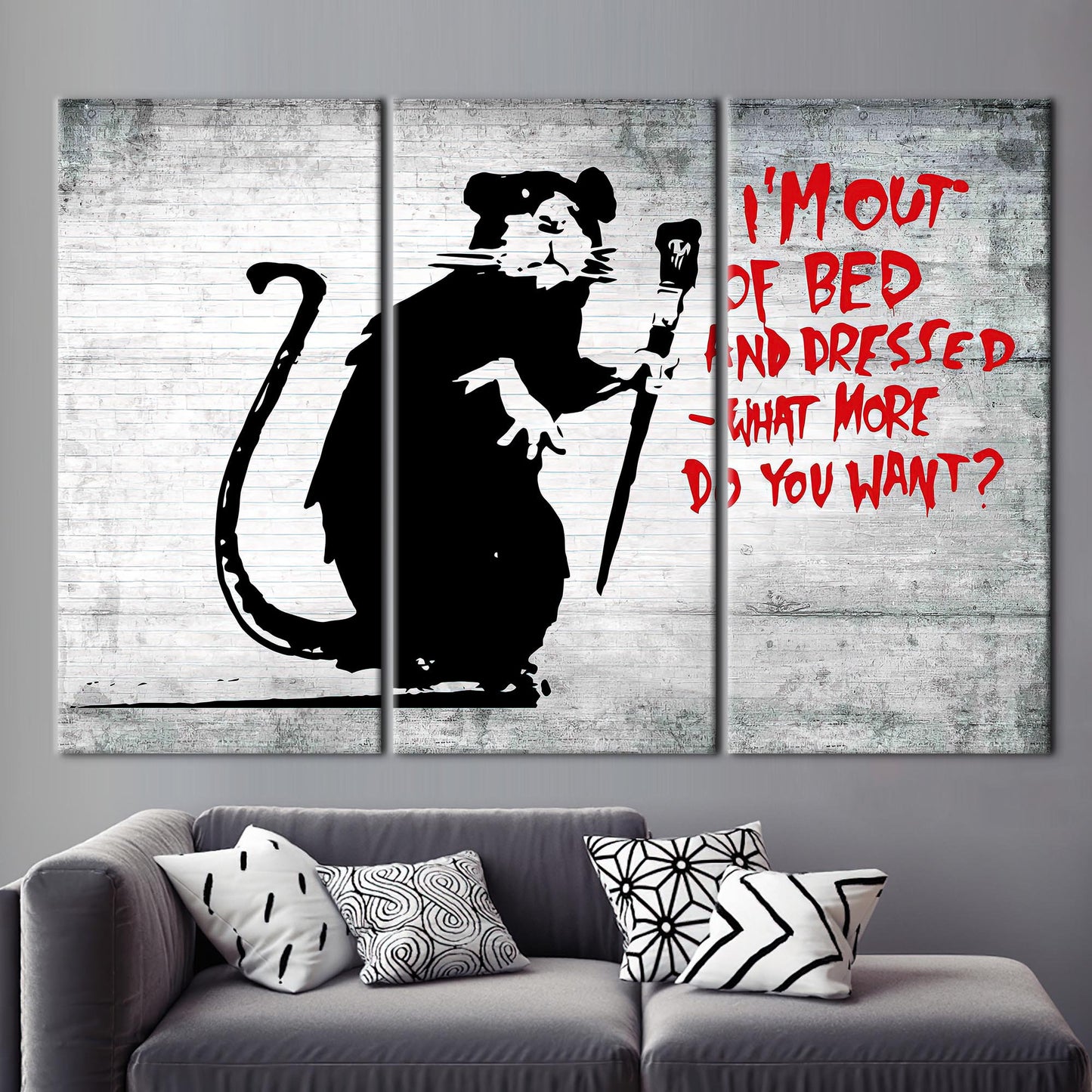 Abstract Banksy Out of Bed Rat Art Canvas, Street Wall Decor, Graffiti Mouse Print