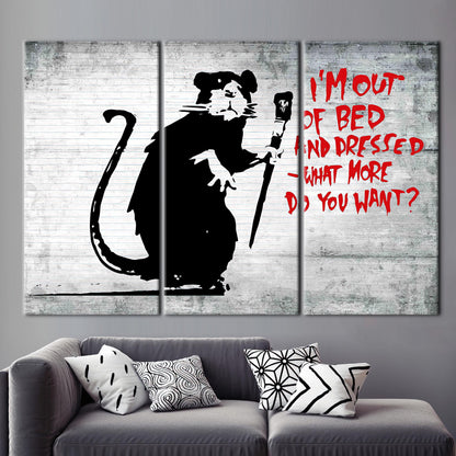 Abstract Banksy Out of Bed Rat Art Canvas, Street Wall Decor, Graffiti Mouse Print