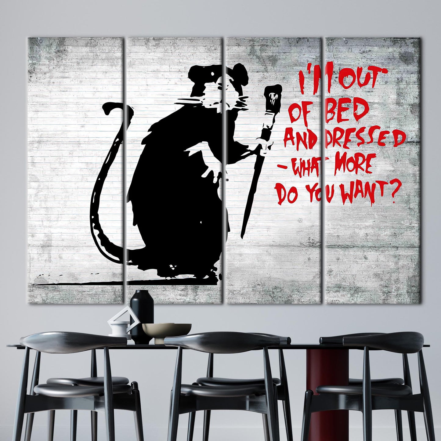 Abstract Banksy Out of Bed Rat Art Canvas, Street Wall Decor, Graffiti Mouse Print