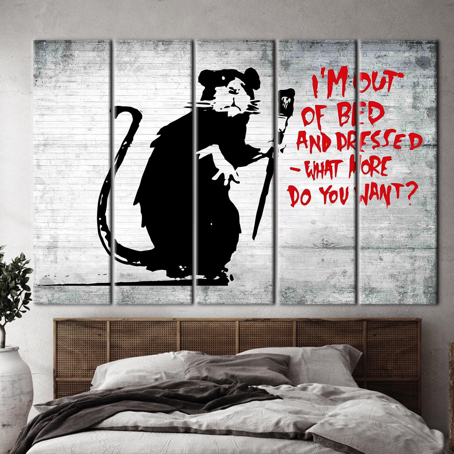 Abstract Banksy Out of Bed Rat Art Canvas, Street Wall Decor, Graffiti Mouse Print
