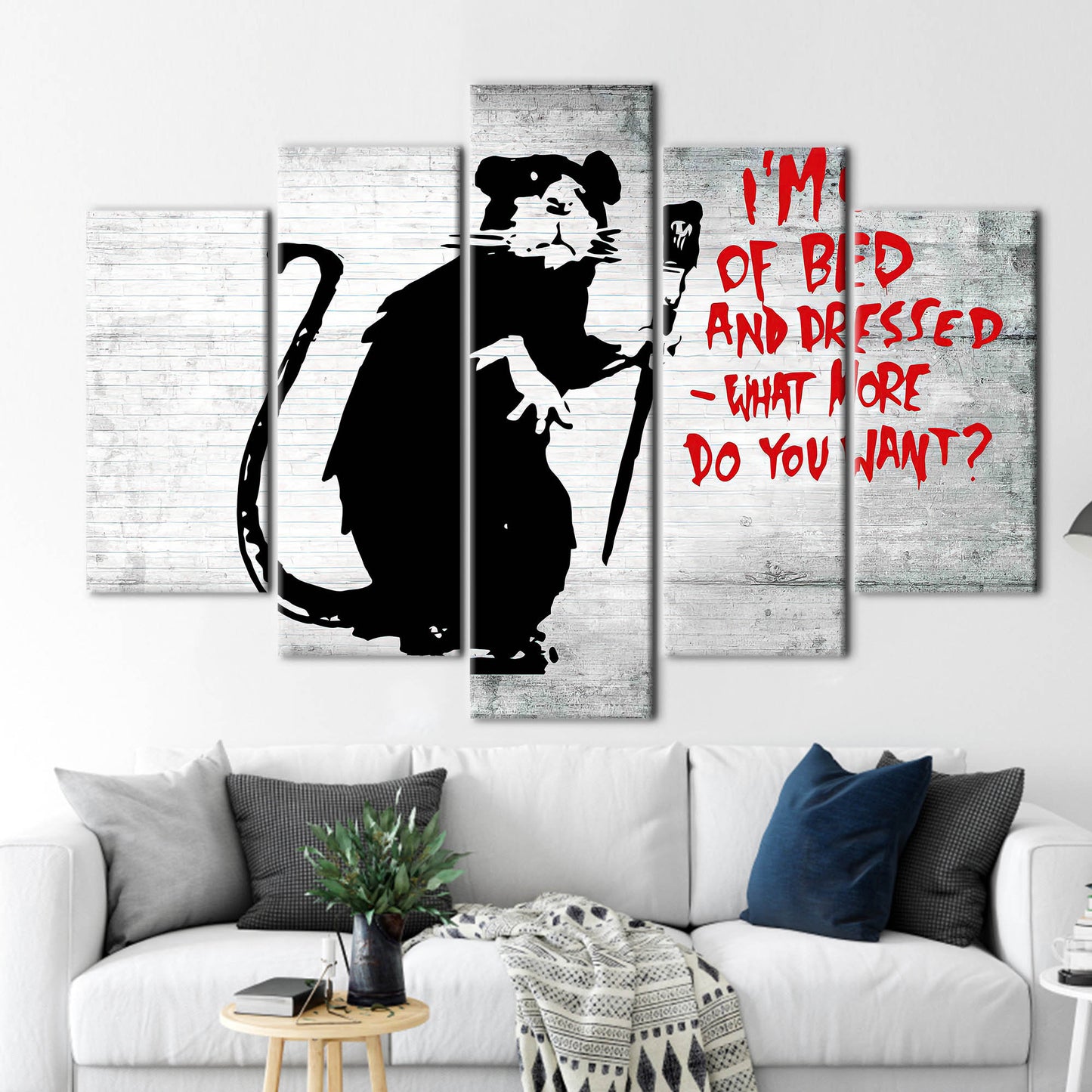 Abstract Banksy Out of Bed Rat Art Canvas, Street Wall Decor, Graffiti Mouse Print