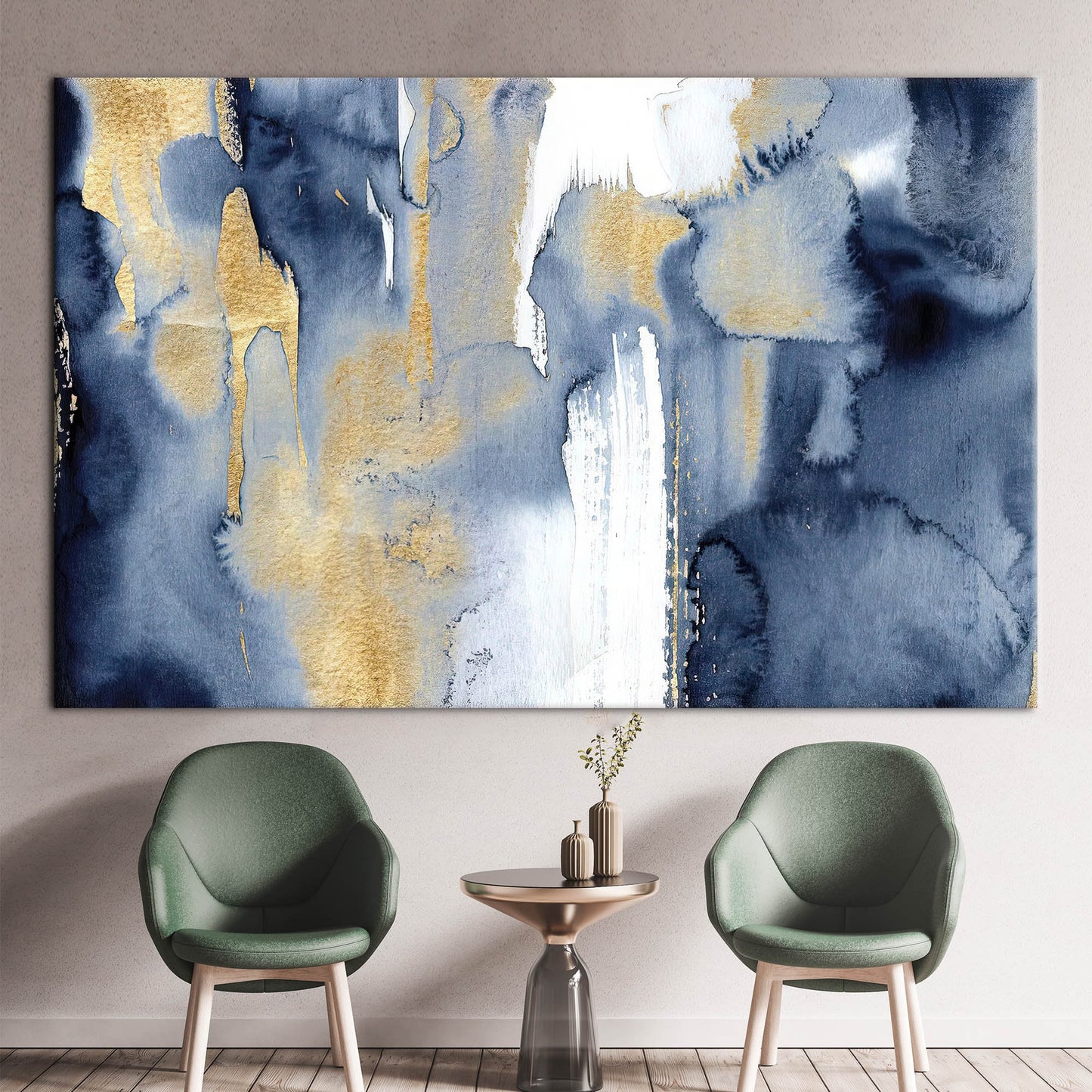 Blue and Gold Abstract Navy Canvas Print