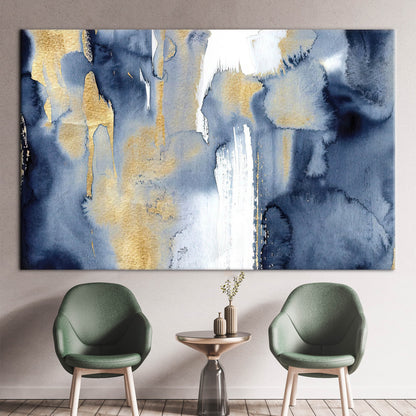 Blue and Gold Abstract Navy Canvas Print