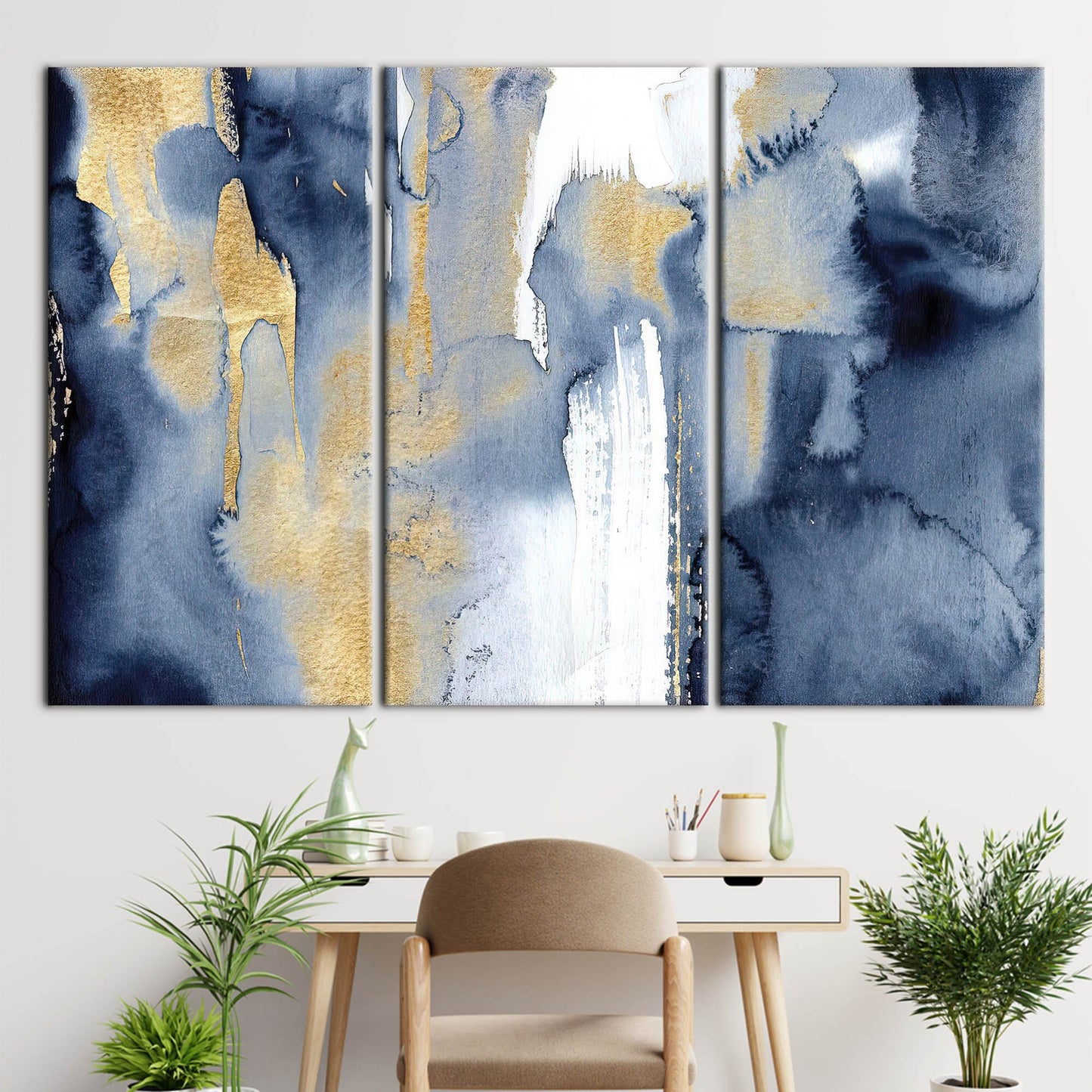 Blue and Gold Abstract Navy Canvas Print