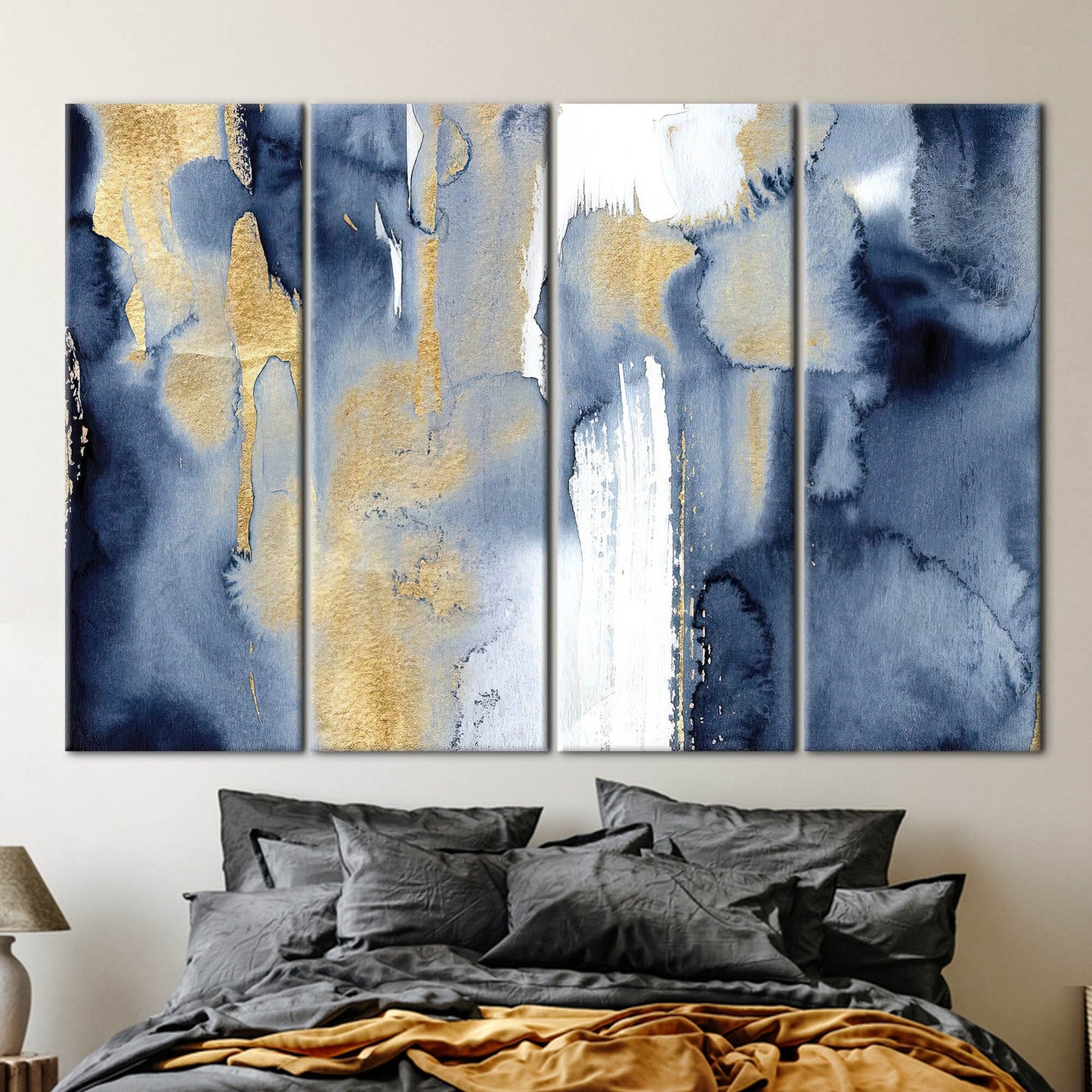 Blue and Gold Abstract Navy Canvas Print