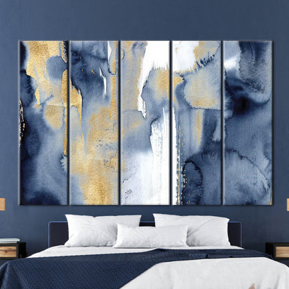 Blue and Gold Abstract Navy Canvas Print