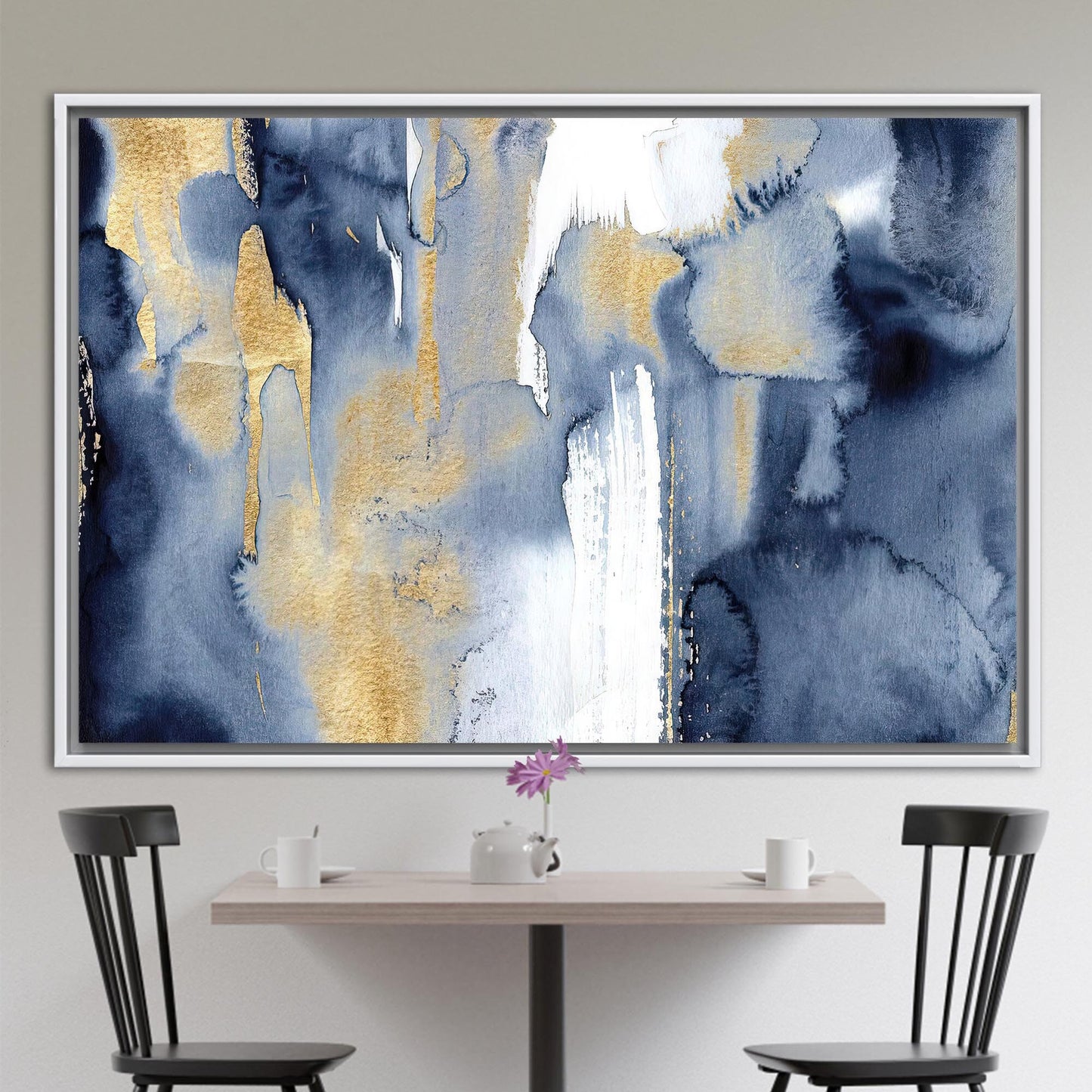 Blue and Gold Abstract Navy Canvas Print