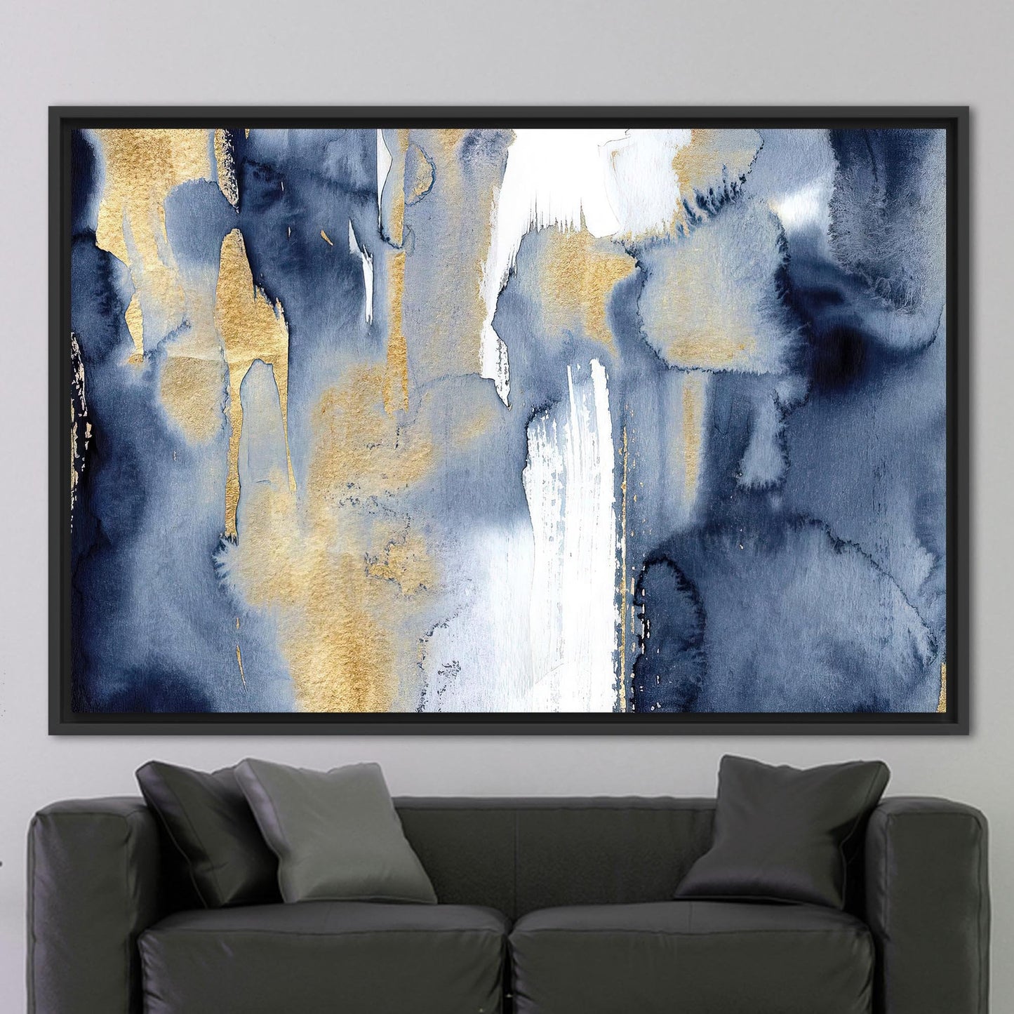 Blue and Gold Abstract Navy Canvas Print