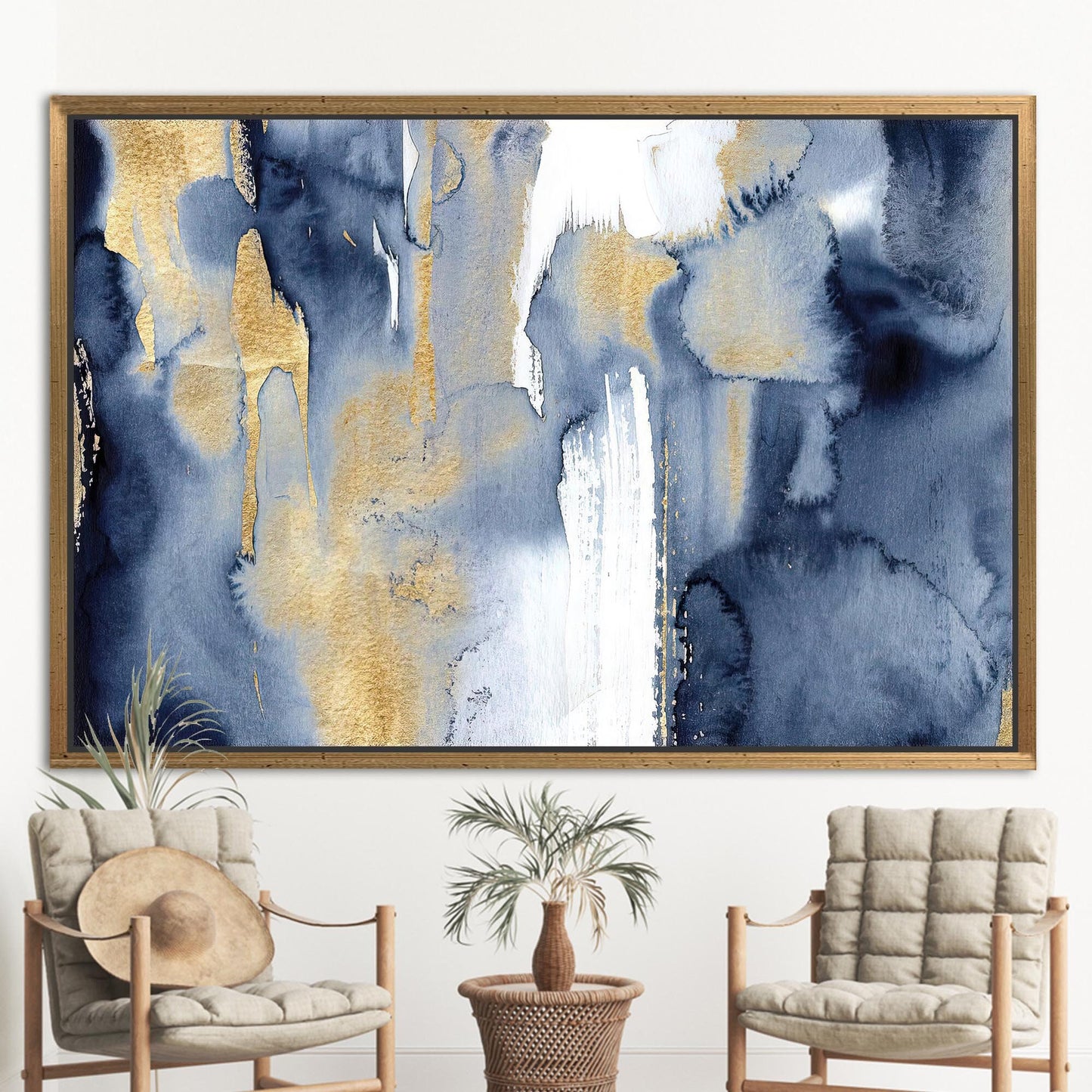Blue and Gold Abstract Navy Canvas Print