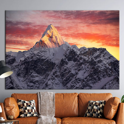 Ama Dablam Peak Wall Art: Nepal Sunrise Landscape Canvas Print