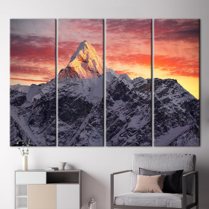 Ama Dablam Peak Wall Art: Nepal Sunrise Landscape Canvas Print