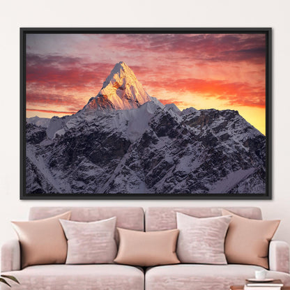 Ama Dablam Peak Wall Art: Nepal Sunrise Landscape Canvas Print