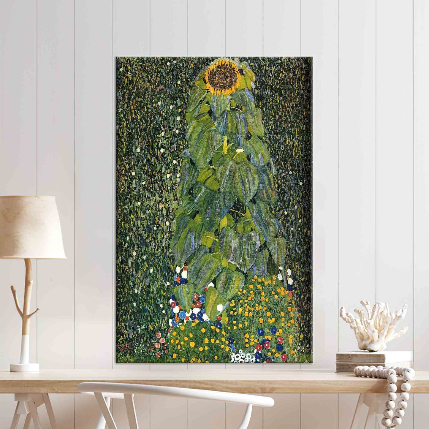 Green Gustav Klimt's Sunflower Canvas Print