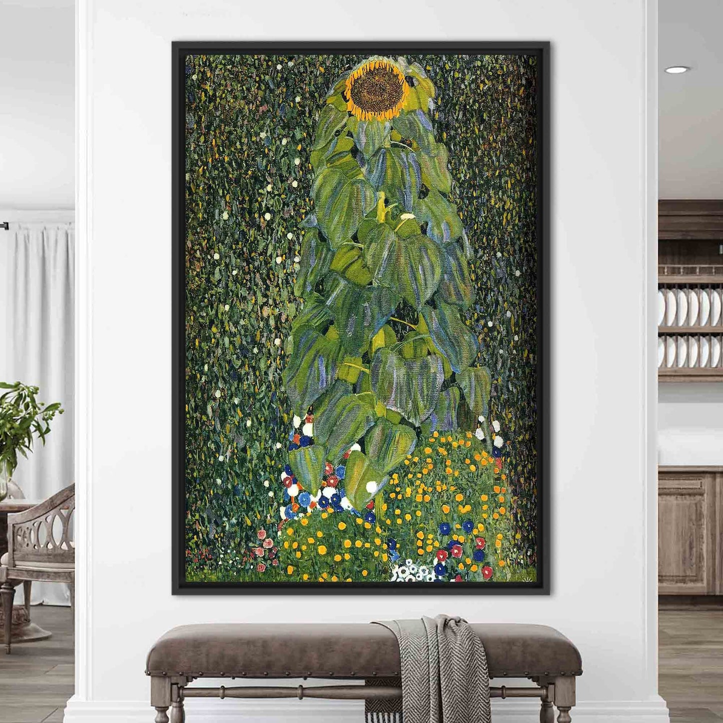 Green Gustav Klimt's Sunflower Canvas Print