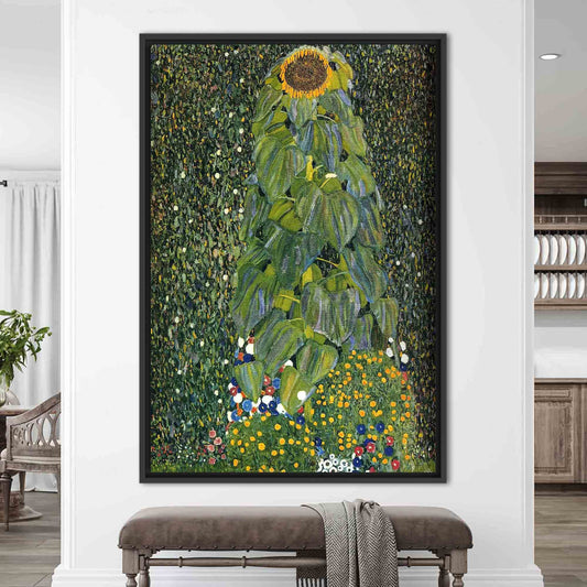 Green Canvas Print with Gustav Klimt's Sunflower - Large Canvas Wall Art