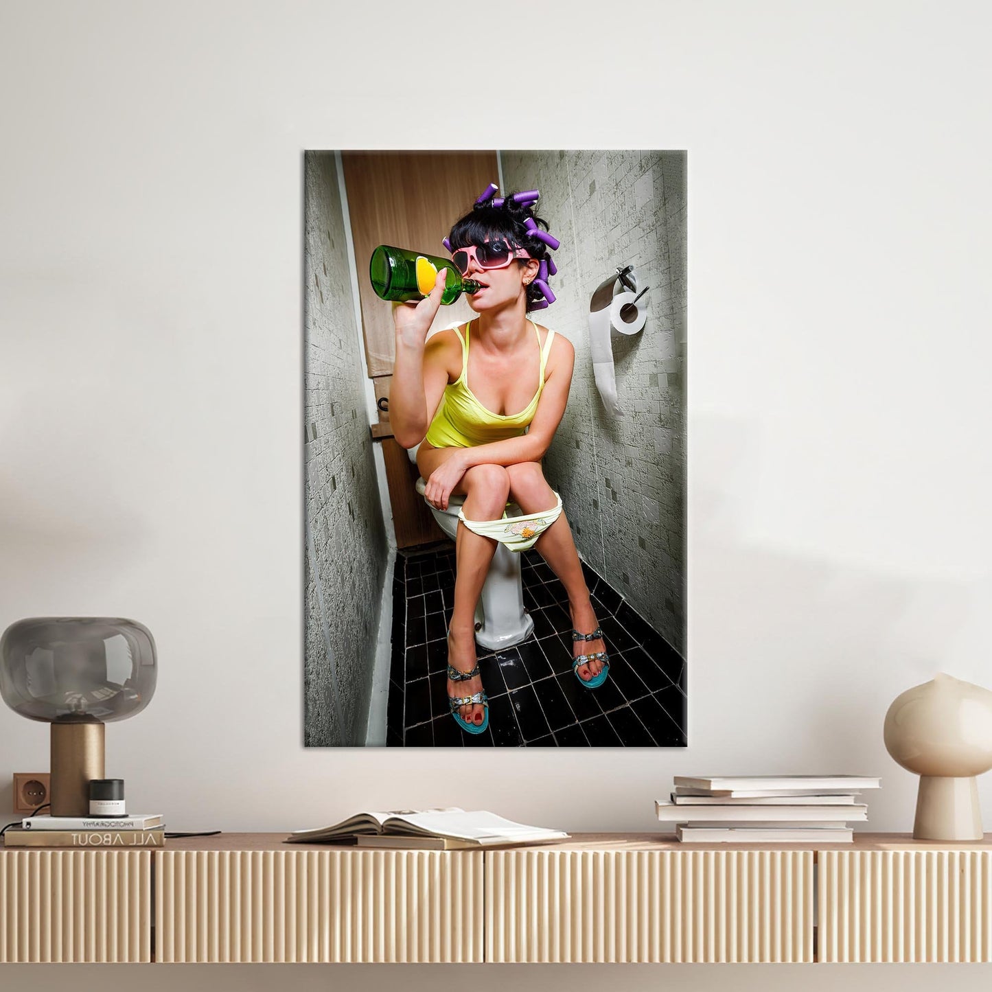 Girl Drinking Toilet Fashion Abstract Canvas Print
