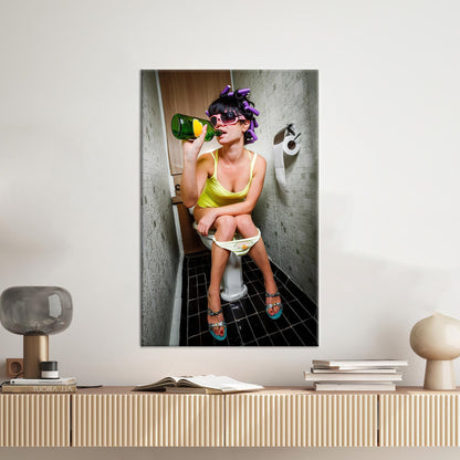 Girl Drinking Toilet Fashion Abstract Canvas Print