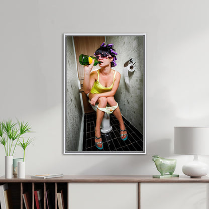 Girl Drinking Toilet Fashion Abstract Canvas Print