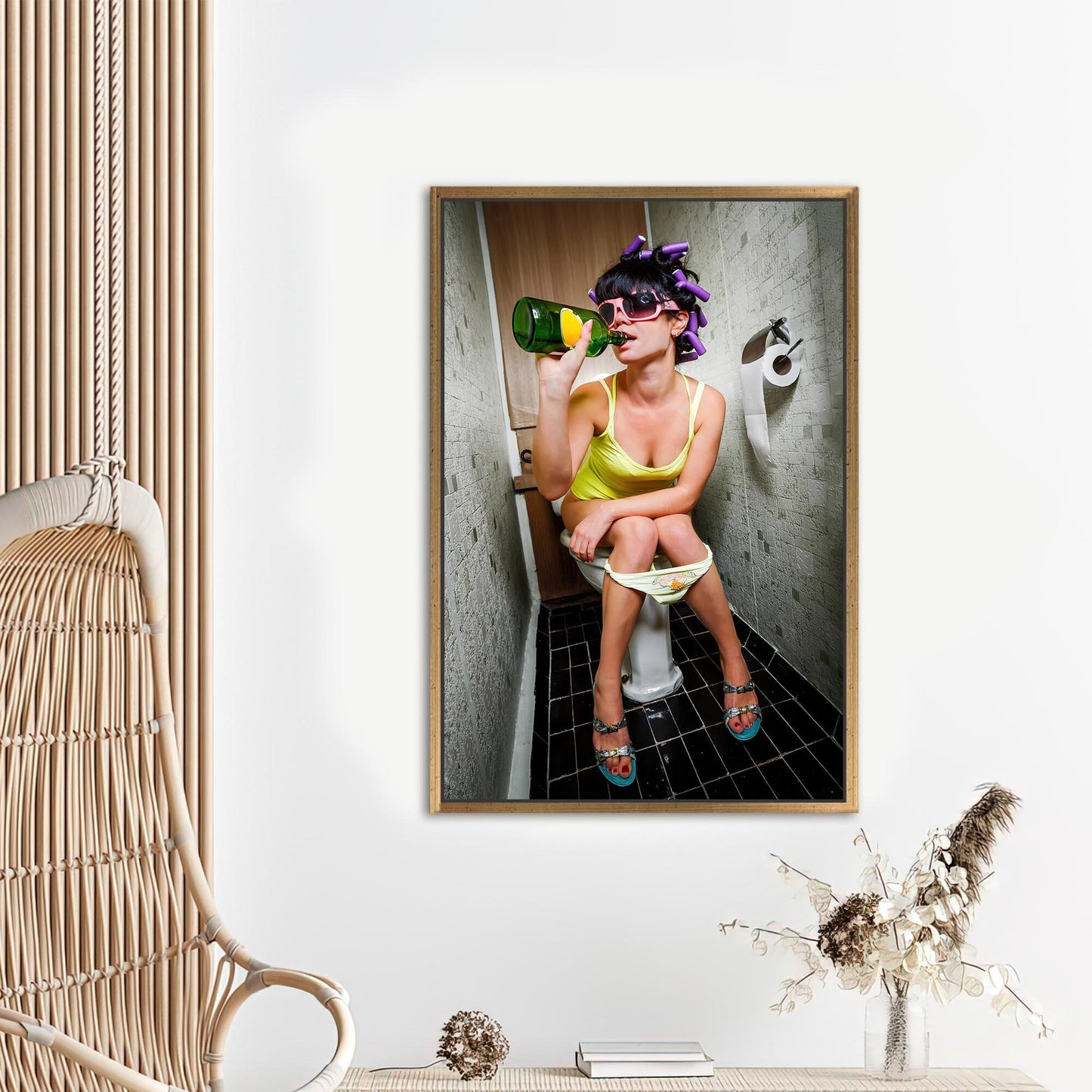 Girl Drinking Toilet Fashion Abstract Canvas Print