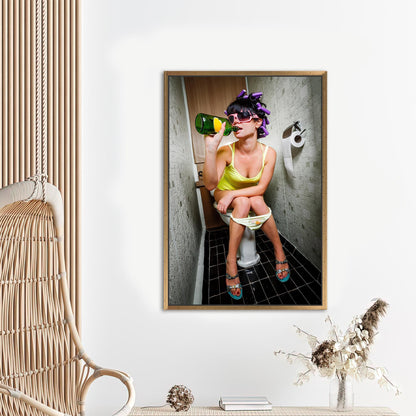 Girl Drinking Toilet Fashion Abstract Canvas Print
