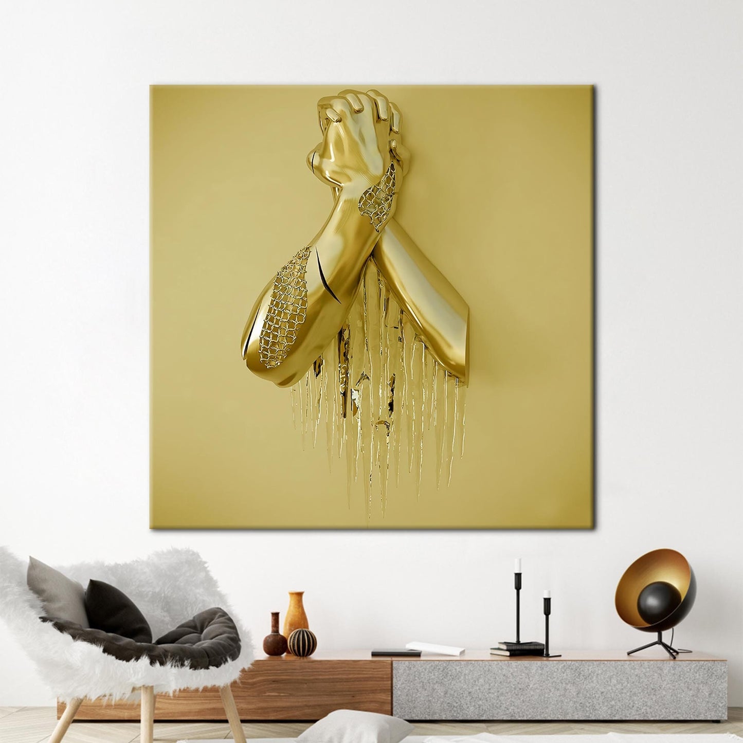 3D Gold Metallic Abstract Hand Canvas Print