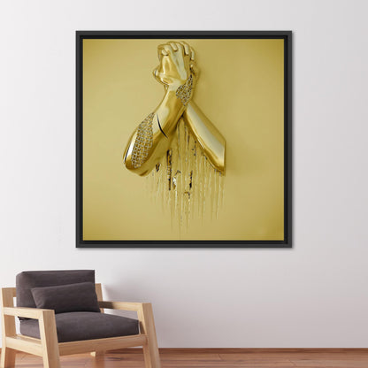 3D Gold Metallic Abstract Hand Canvas Print