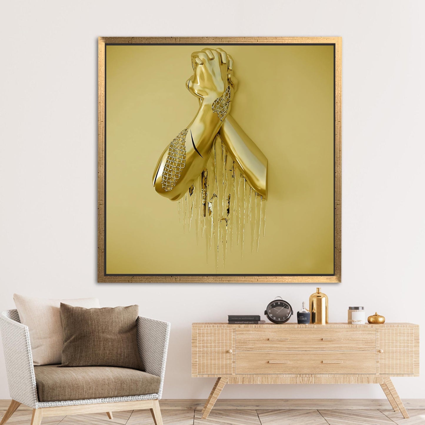 3D Gold Metallic Abstract Hand Canvas Print