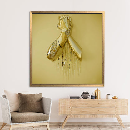 3D Gold Metallic Abstract Hand Canvas Print