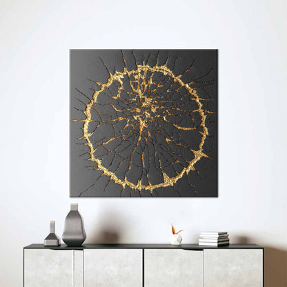 Kintsugi 3D Black and Gold Canvas Print