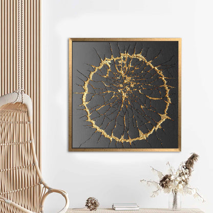 Kintsugi 3D Black and Gold Canvas Print