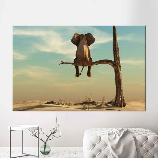 Modern Surreal Elephant Canvas Art Print - Contemporary Elephant Tree Poster for Home Decor