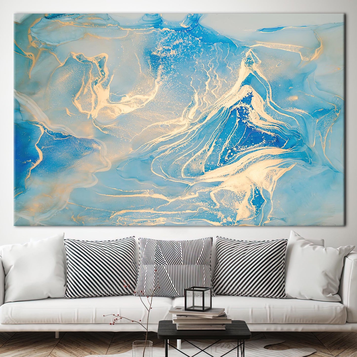Blue Marble Gold Shimmery Canvas Print