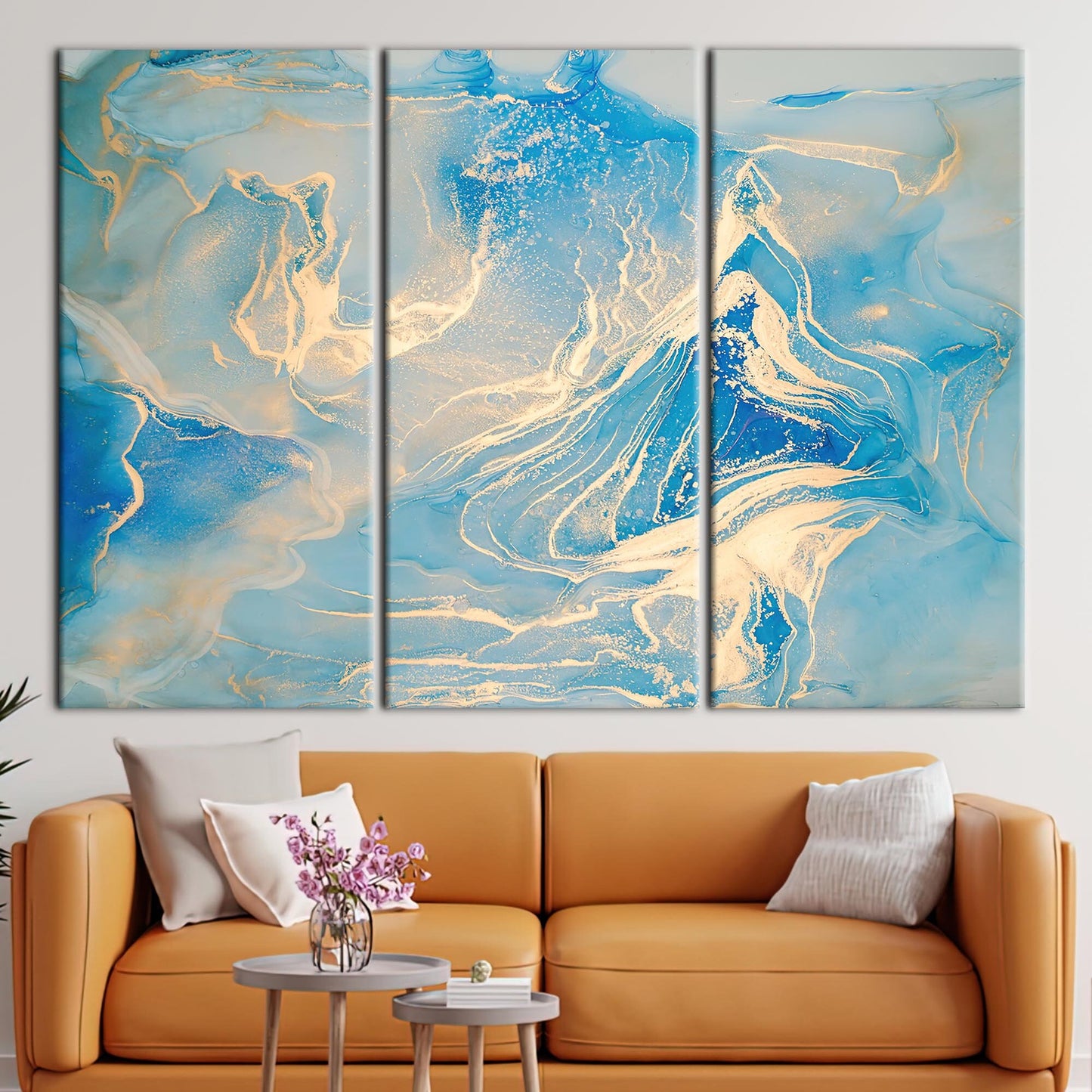 Blue Marble Gold Shimmery Canvas Print