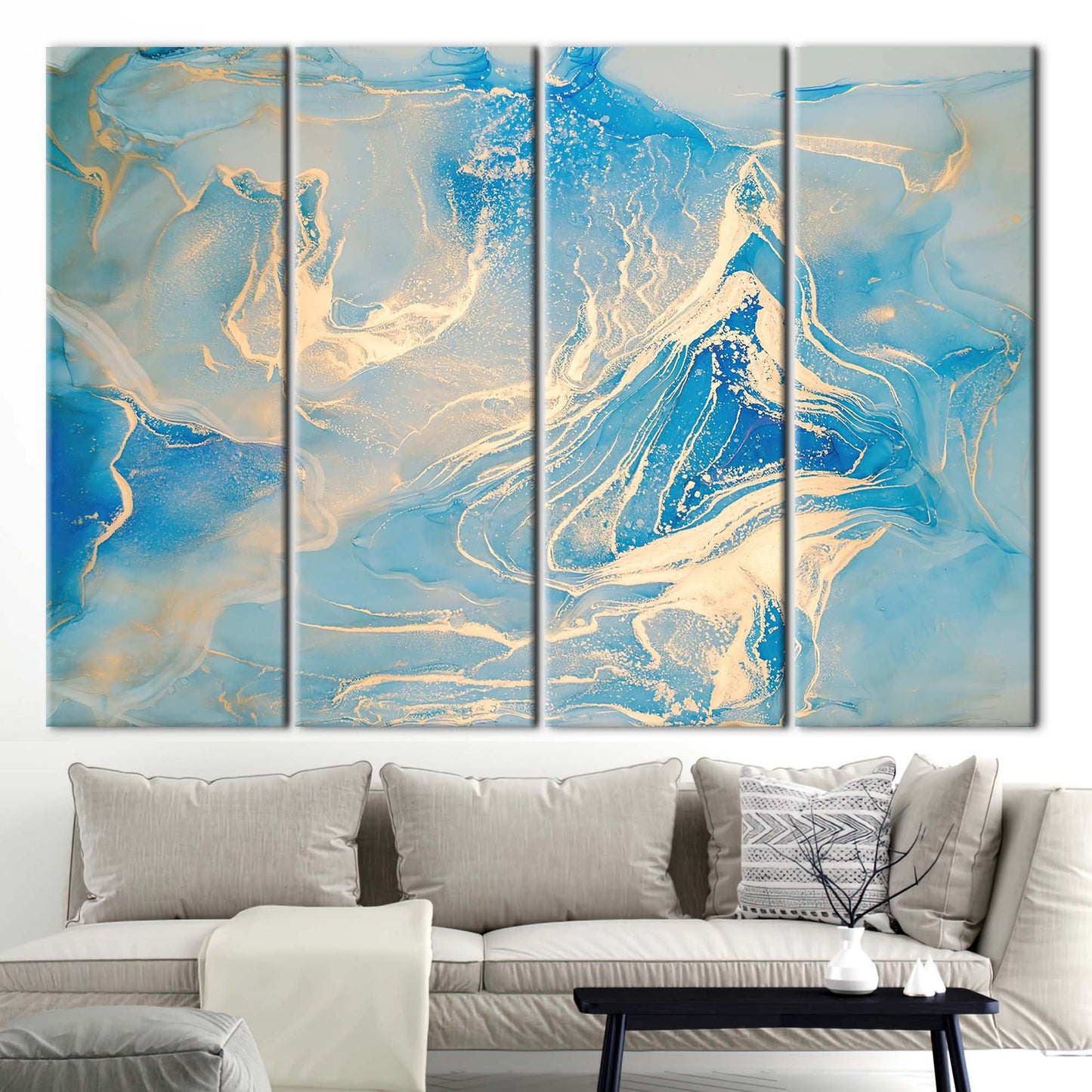 Blue Marble Gold Shimmery Canvas Print