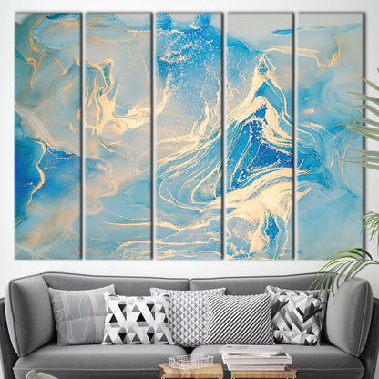 Blue Marble Gold Shimmery Canvas Print