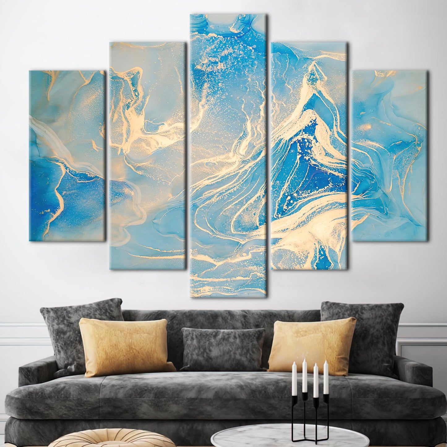 Blue Marble Gold Shimmery Canvas Print