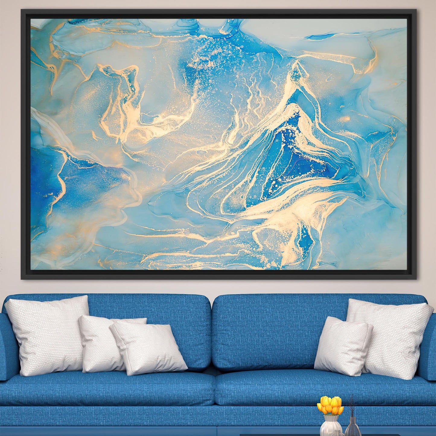 Blue Marble Gold Shimmery Canvas Print