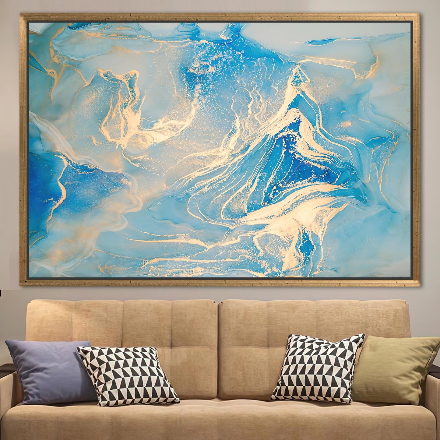 Blue Marble Gold Shimmery Canvas Print