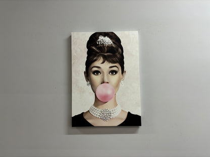Audrey Hepburn Bubble Gum Canvas Print