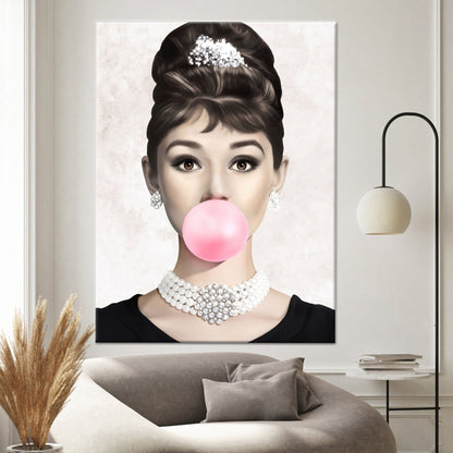 Audrey Hepburn Bubble Gum Canvas Print