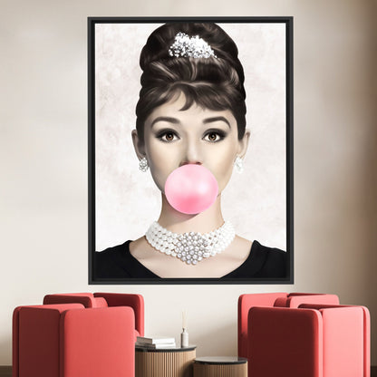 Audrey Hepburn Bubble Gum Canvas Print