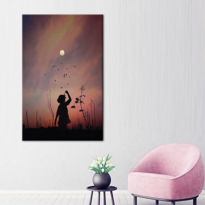 Sky Sunset and Moon Landscape Canvas Print