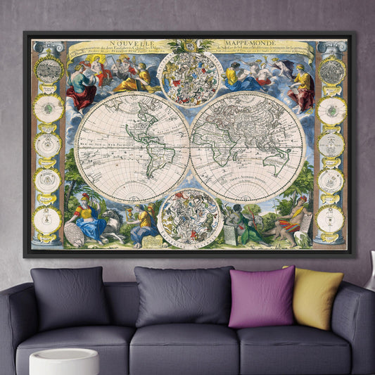 Vintage World Map Printed Canvas, Large Wall Decor for Classrooms and Schools