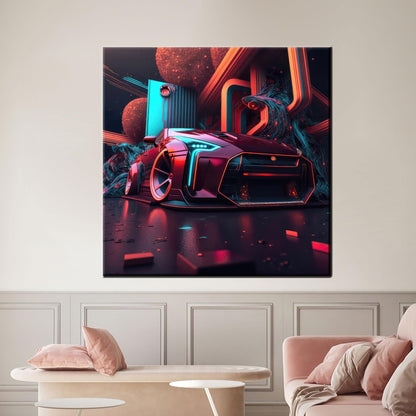 Modern Cyberpunk Car Canvas Decor, Futuristic Grit Canvas Art, Neon Dreams Wall Art, Personalized