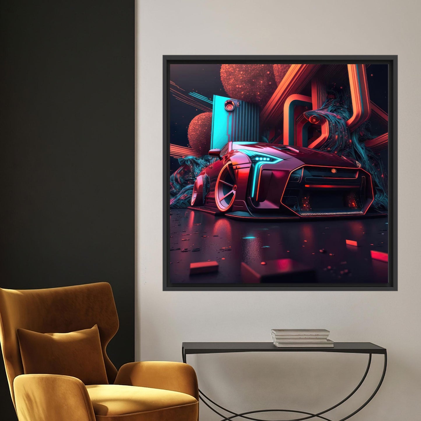 Modern Cyberpunk Car Canvas Decor, Futuristic Grit Canvas Art, Neon Dreams Wall Art, Personalized