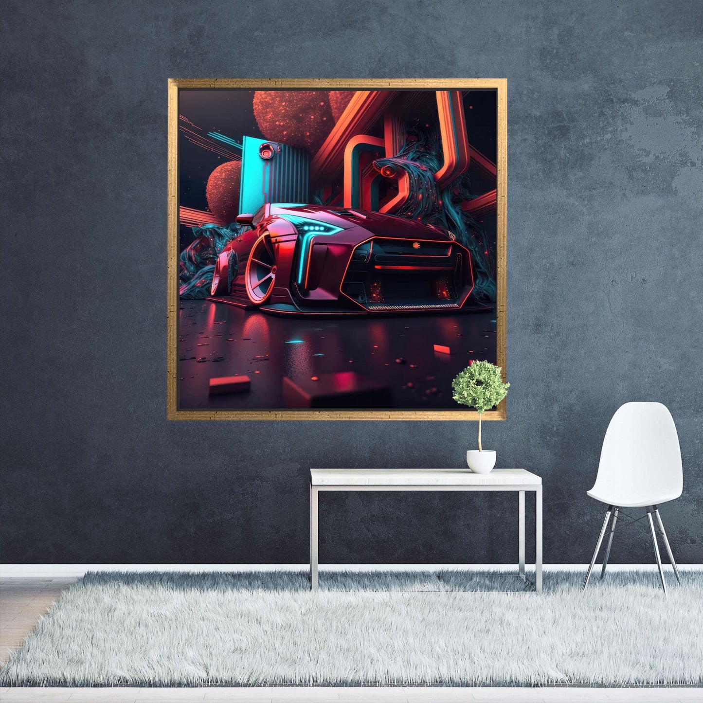 Modern Cyberpunk Car Canvas Decor, Futuristic Grit Canvas Art, Neon Dreams Wall Art, Personalized