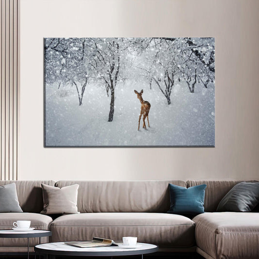 Elegant Deer Canvas Art: Winter Landscape Wall Decor with Animal Art for Home Decoration
