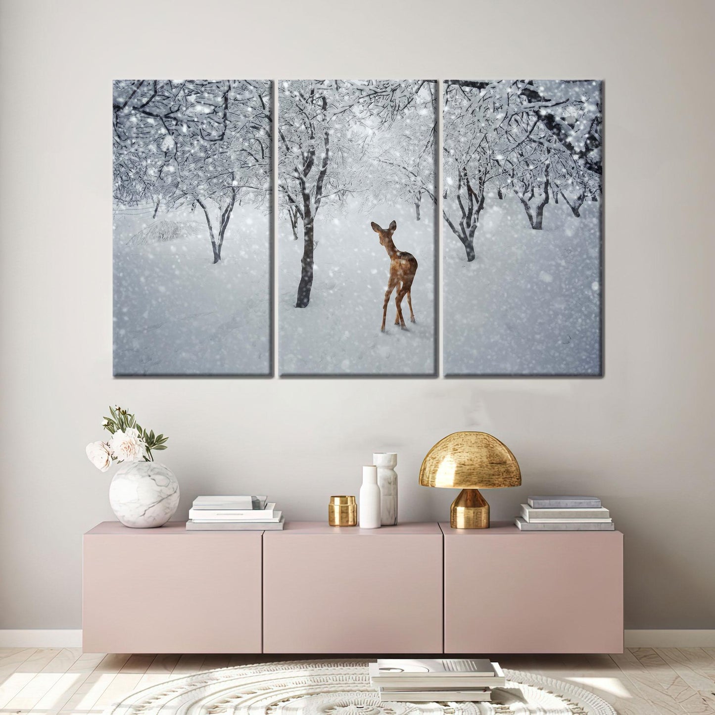 Deer Winter Landscape Canvas Print