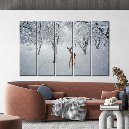 Deer Winter Landscape Canvas Print