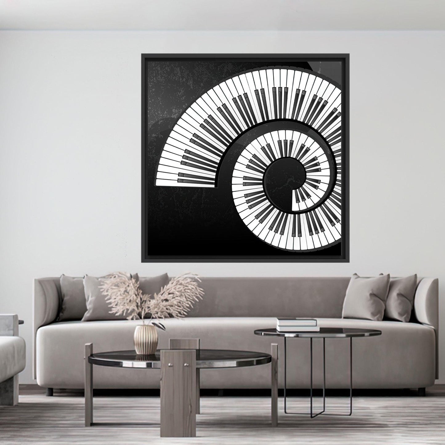 Black and White 3D Piano Canvas Print